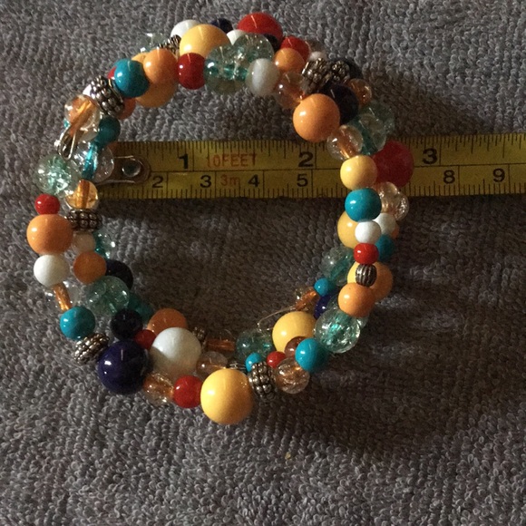 🌟Funky Chunky Colorful Glass and Metal Beaded Memory Wire Wrap bracelet artisan - Picture 4 of 5